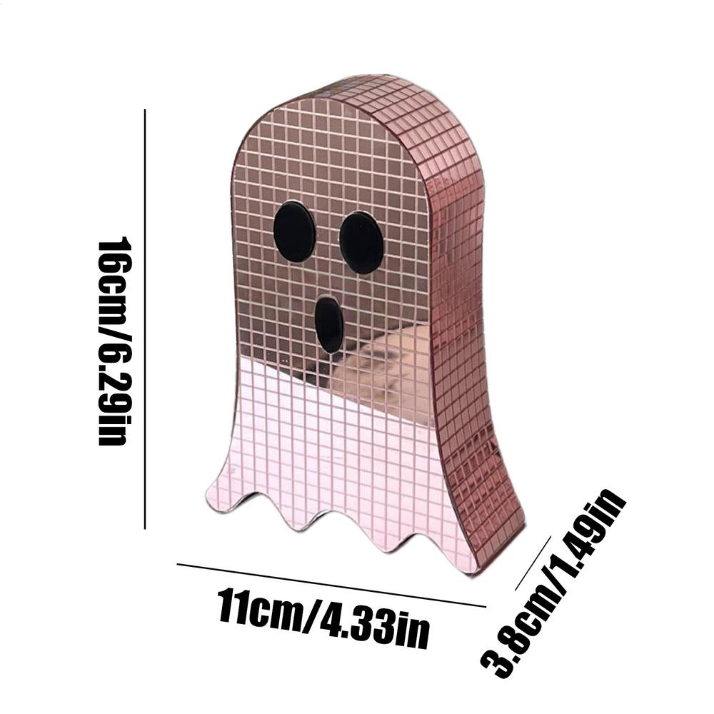 Glitter Disco Ghost Mirror Decor Sparkling Halloween Tabletop Sign for Bedroom, Bookshelf, Party Spooky Reflective Decoration