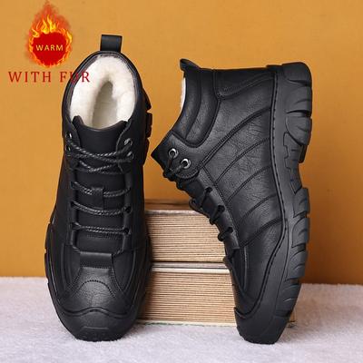 Bottes d'automne et d'hiver en cuir véritable pour hommes Style confortable et chaud Quotidien affaires et bureau Qualité extérieure Chaussures noires