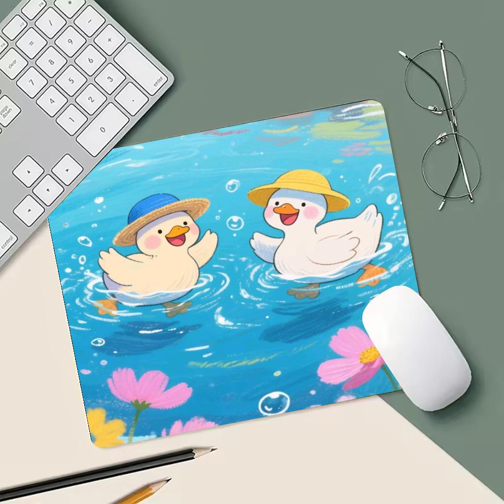 Cute White Duck Mouse Pad Non-Slip Rubber Mouse Mat Precision Lock Edge Small Desk Mat Playful Square Gaming Office Accessory