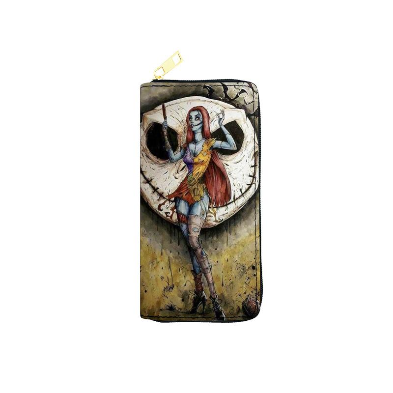 Nightmare Before Christmas PU Leather Long Wallet for Women Zip Clutch Purse Jack Skellington Makeup Bag Black 3pcs