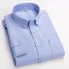 New Pure Cotton Business Men Oxford Shirt Long Sleeve Casual Plaid Striped with Chest Pocket Non-iron Autumn Spring