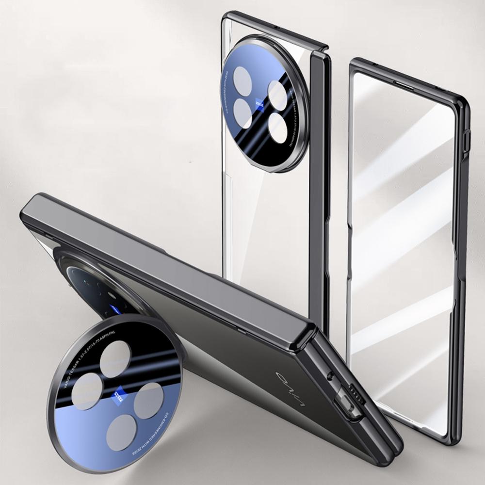For vivo X Fold5 5G Case PC+Acrylic Phone Cover with HD Tempered Glass Film,Lens Kickstand