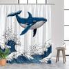 Blue Whale Ukiyo-e Shower Curtain – Majestic Whale Over Turbulent Waves, 70x70" Polyester with Hooks, Serene Nature Bath Decor