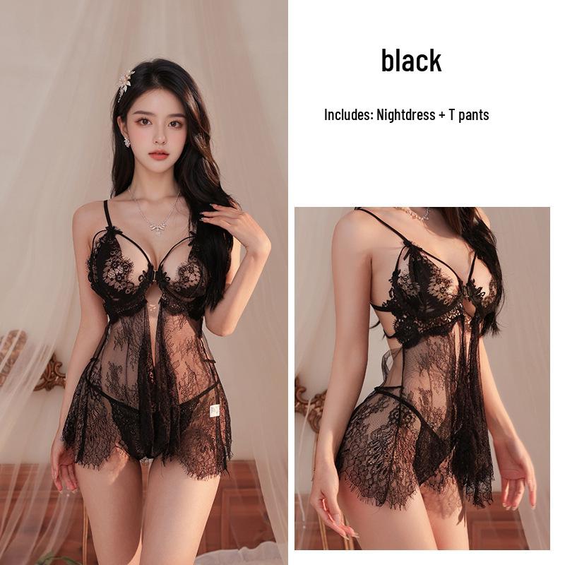 Set Lenjerie Meinaier cu Dantelă Decupat la Spate - Pijama Sexy Transparentă pentru Tentație Pasionată