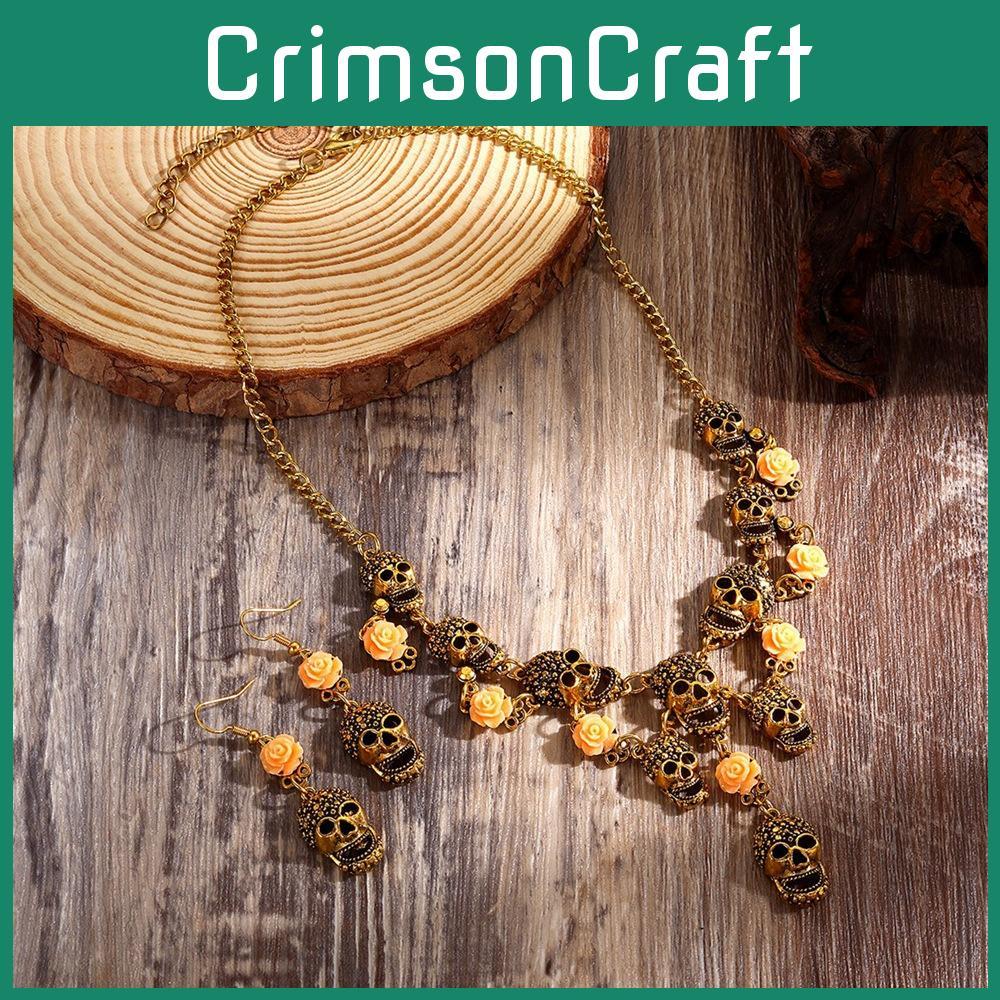 Jewelry Summer Skull Set Retro Flower Motif Metal Finish Teens Decoration Adults