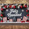 Winter Christmas Background Banner Spanish Christmas Party Decoration Xmas Tree Santa Claus Backdrop Supplies Photography Props