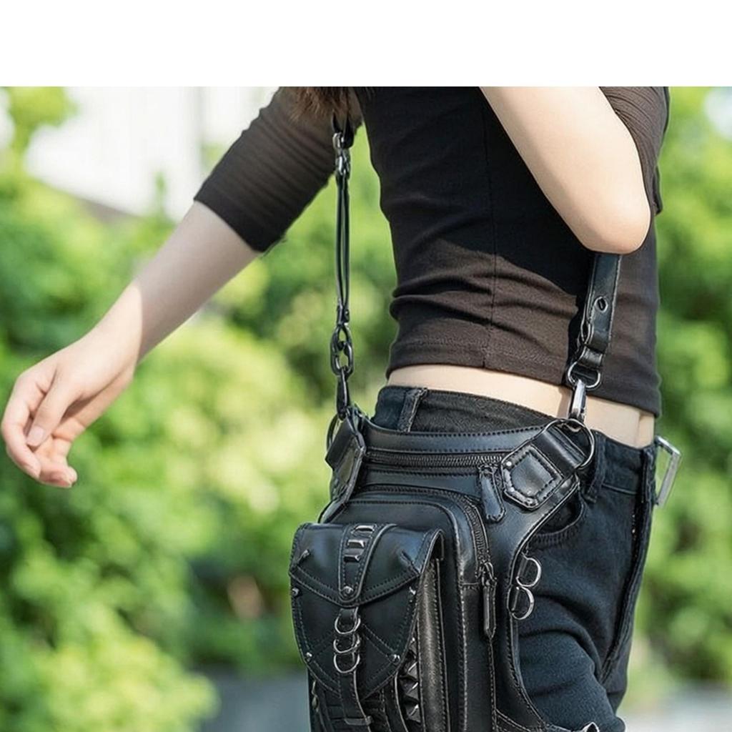 Steampunk Waist Pack Adjustable Bag Hands with Harness for Wanderers, Bikers,