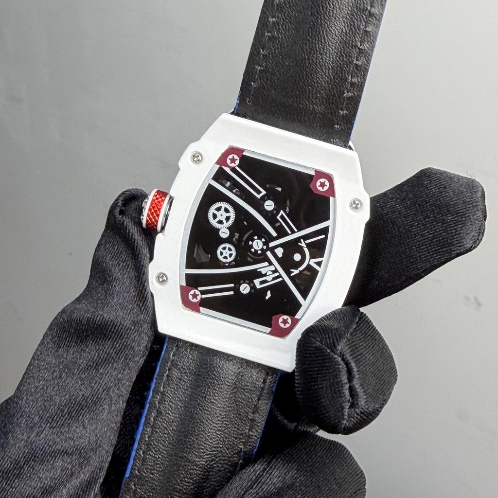 In Stock RM 6702 Slim Barrel Montre Homme Colorful Band Hollow 37.5mm Skeleton Dial Waterproof Sport Casual Quartz Wristwatch
