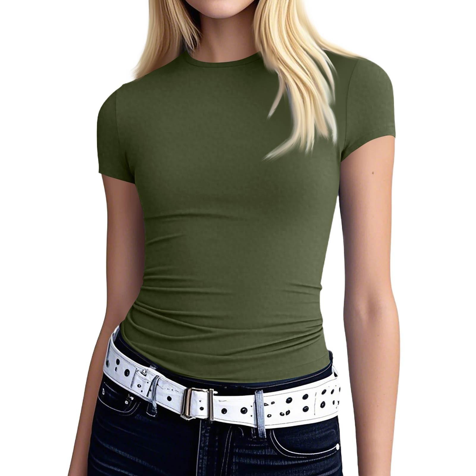 

Женская модная узкая футболка с круглым вырезом и коротким рукавом, однотонный топ XL