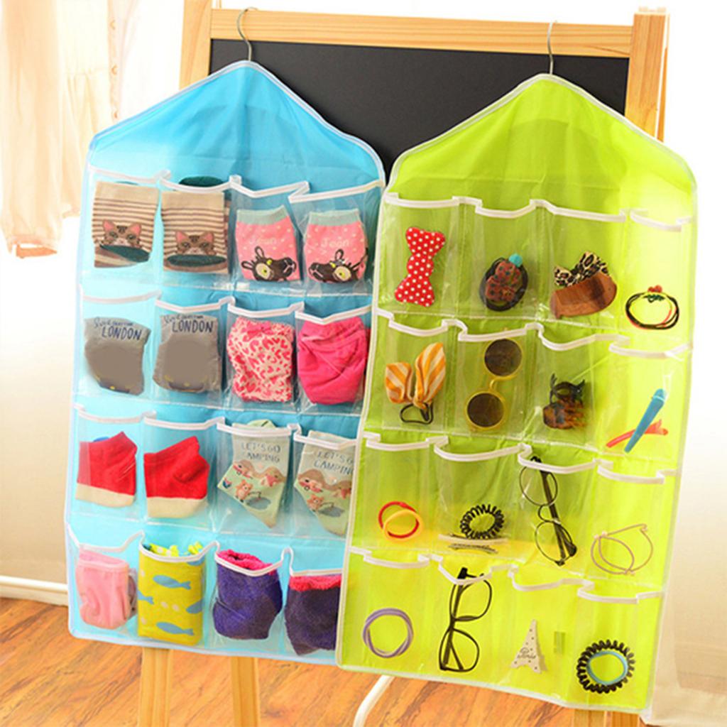 16 Grids Clear Hanging Clothes Storage Bag Transparent Laundry Closet Pocket Bag for Home Wardrobe Organizer Hanger Not Include