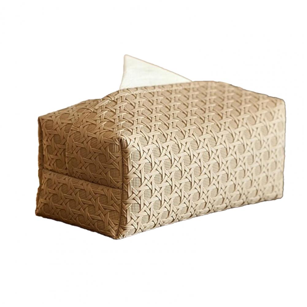 Faux Leather Tissue Box Holder Easy Maintenance Rattan Stain-resistant Tissue Case Bathroom Accessory