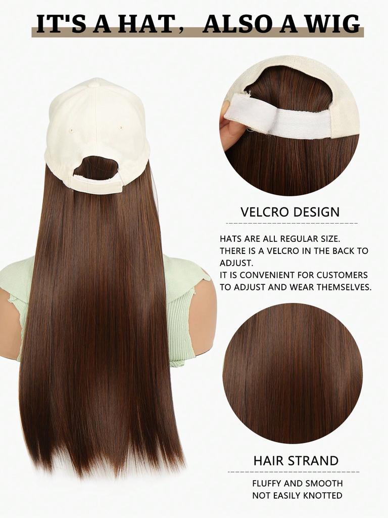 Synthetic Adjustable Off-white Hat Wigs  Seamless Connection Hair Extensions for Women