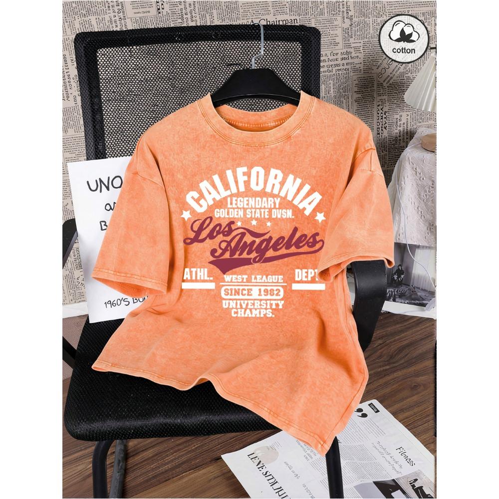 California Oakland Letter Prints Washed T-Shirts Men'S Oversize Cotton T Shirts Summer O-Neck Distressed Tops Men Clothes