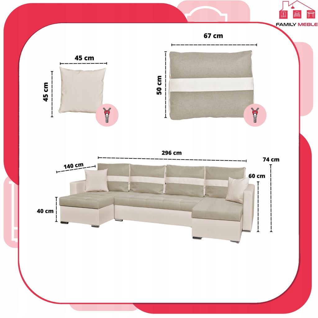Figo BIG Corner Sofa Bed with Sleeping Function Family Meble Beige Beige