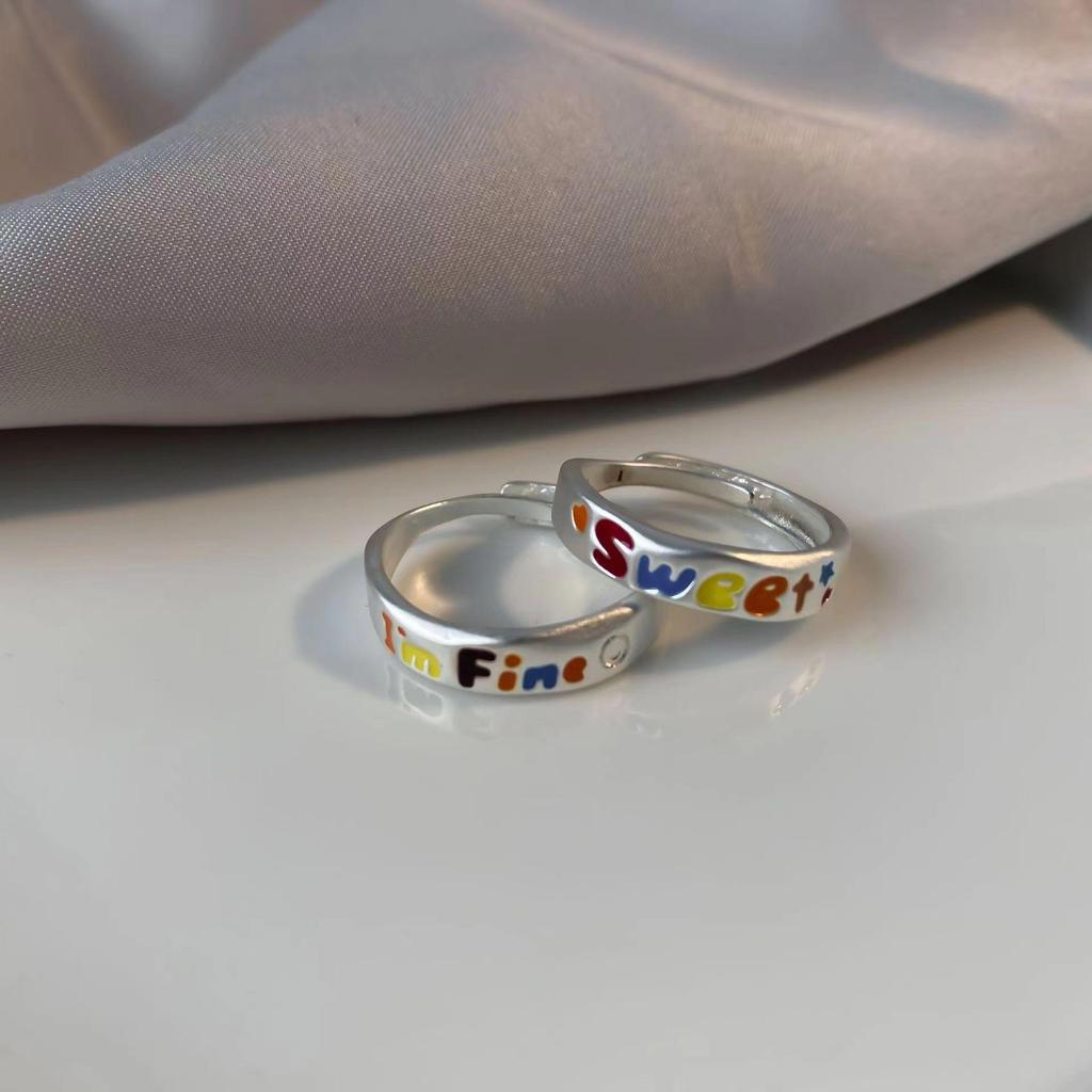 Women's Colorful Oil-Drip Brushed Letter Ring - Niche, Simple, Fashionable, Versatile Couple's Personality Ring