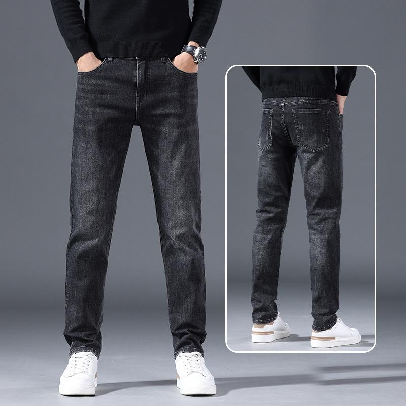 Spring And Autumn Winter New Men'S Plush/Regular Jeans Slimming Straight Stretch Business Versatile Long Pants