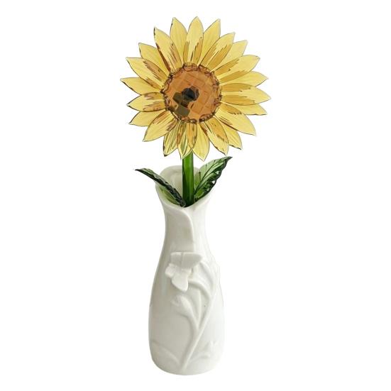 Mini Handmade Faux Crystal Sunflower Figurine Small Hand Blown Glass Flower Bouquet Collectible