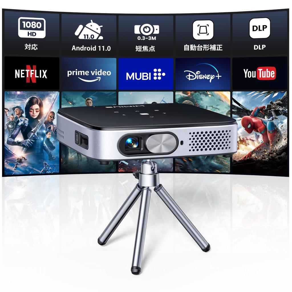 WiMiUS Q3 Compact Projector with Android TV and Advanced DLP Ceiling Automatic Vertical Keystone Short Quiet Dustproof Design for Outdoor and Home 5G
