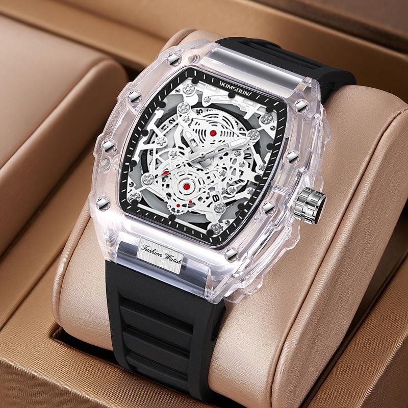 Men's Transparent Barrel-Shaped Quartz Waterproof Wristwatch