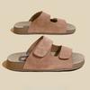 Retro leather thick-soled casual one-word slippers women's summer new round head soft bottom versatile outer wear beach mop