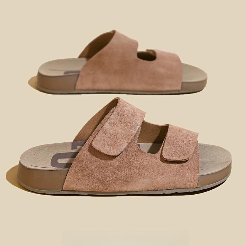 Retro leather thick-soled casual one-word slippers women's summer new round head soft bottom versatile outer wear beach mop