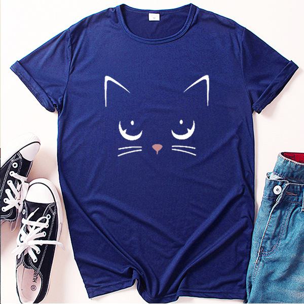 2024 Summer Cat Girl Printed Short Sleeve T-shirt - Casual, Loose Fit Fashion.