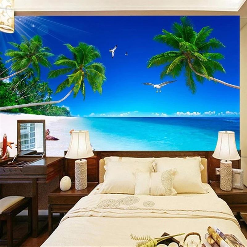 3d Sea View Wallpaper Coconut Shell Landscape Wall Mural Living Room Tv Sofa Bedroom 3d Murals