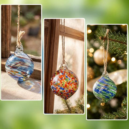 High Borosilicate Glass Spheres Hand Blown Ball Ornament, Colorful Christmas Hanging Decoration Handmade Ornaments for Tree, Window, Patio,