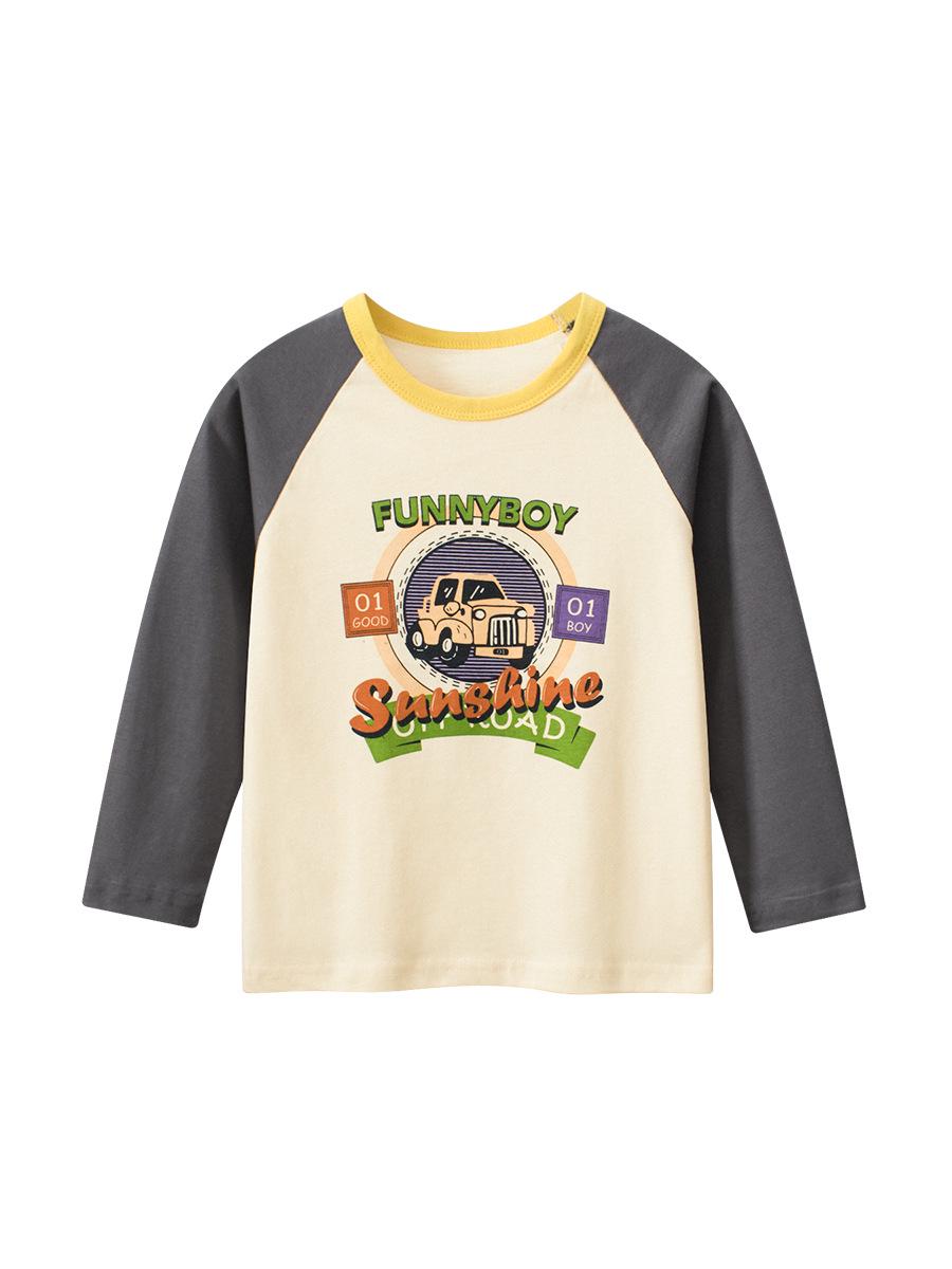 

27kids Футболка с длинным рукавом для мальчиков в корейском стиле - Детская базовая футболка, Детская одежда 140cm темно-серого/светло-бежевый