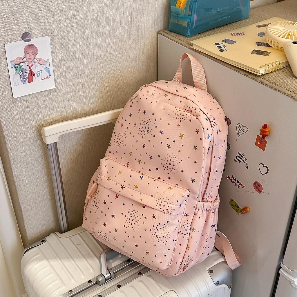 Schoolbag Macaron Series Colorful Star Hot Print Sweet Backpack for Middle School Students for Class Vitality and Youthful Double Shoulder Bag