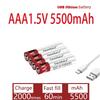 Charger Free Large Capacity 1.5V AAA 5500mah USB Rechargeable Lithium Ion Battery for Remote Control Wireless Mouse + Cable