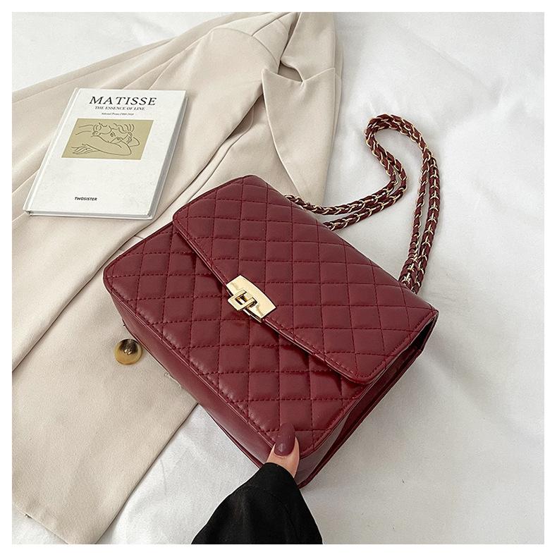 Bolso cruzado cuadrado con hebilla de bloqueo Lingge de color sólido para mujer, bolso de hombro inclinado de PU para ocio, correa de cadena, gran capacidad