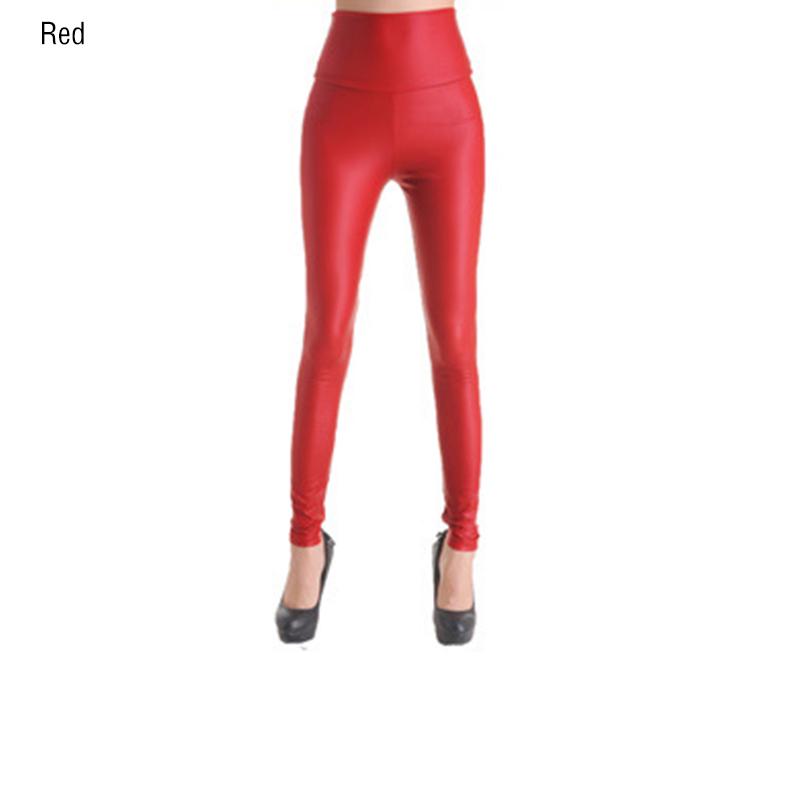 Women High Waist Leggings Leather Look 