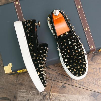 Modne Punkowe Mokasyny z Okrągłym Noskiem, Cyrkoniami i Płatkami Śniegu dla Mężczyzn, Codzienne Buty, Buty Skateboardowe z Ćwiekami, Modne Płaskie Wsuwane Buty Męskie Zapatos