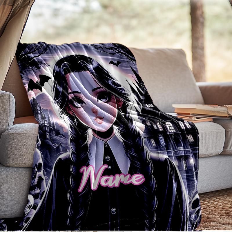 Custom Name Gothic Addams Blanket Bedding Blanket Picnic Blanket for Women Men, Throw Blankets for Couch Bed, Christmas and Halloween Gifts