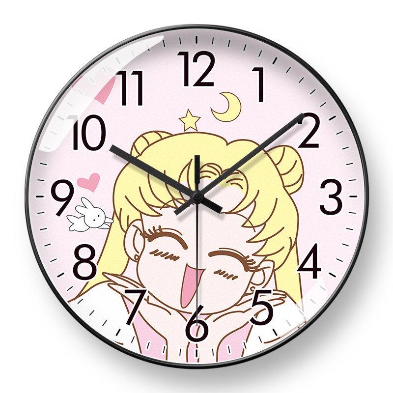 Sailor Moon Anime Silent Wall Clock with Automatic Time Setting for Girls' Bedrooms and Living Rooms