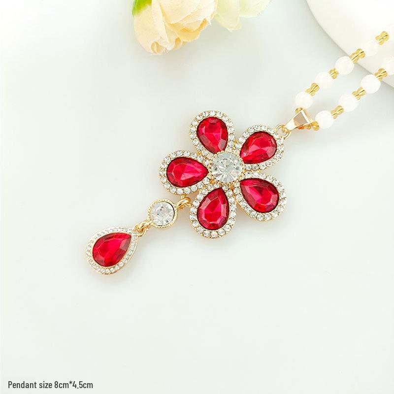 Damen Lange Blumen-Anhänger-Halskette - Elegante Wassertropfen-Pulloverkette für Herbst/Winter