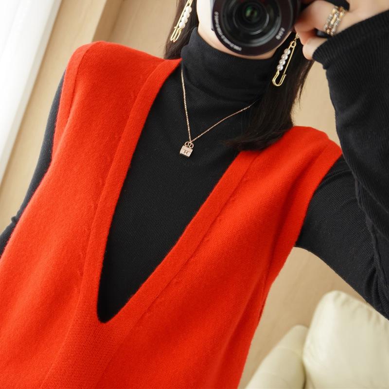 Women's V-neck Knit Vest - Korean Style Wool Blend Shawl for Autumn/Winter
