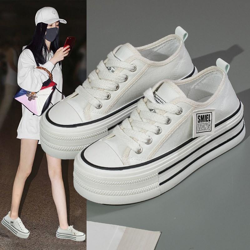 Korean Version of Thick-soled Heightening Canvas Shoes Women's 2025 Spring New High-end Little White Shoes Casual Retro Versatile Board Shoes