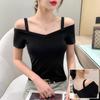 Pure Desire Hot Girls Sexy Off-shoulder Short-sleeved T-shirt Women's Summer New Slim and Thin Suspender Bottoming Shirt Top Tide