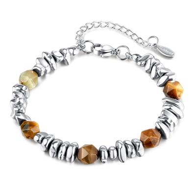 Stainless Steel Bracelet Natural Yellow Tiger Eye Stone For Men And Women