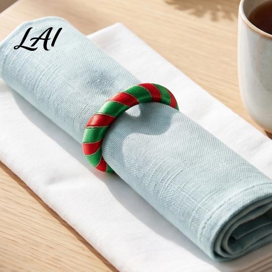 Holiday Table Decor Christmas Red Green Striped Napkin Rings Handwoven Fabric Holder Festive Dining Accessories for Setting Party Dinners And Hotel