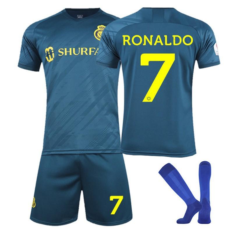 2023-24 Saudi-Liga Riyadh Victory Auswärts-Trikot Nr. 7 C Ronaldo Kurzarm Fußballmannschaft Uniform Kinder Set