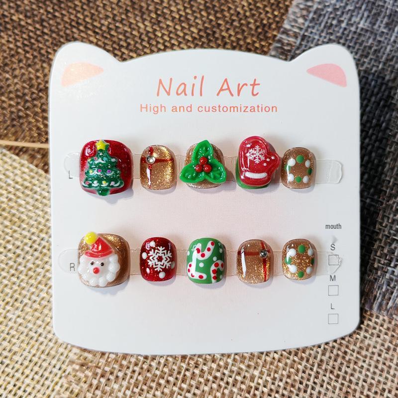 Kinder Katzenaugen Weihnachtsbaum Nagelsticker - Handgemacht, Tragbare Cartoon-Kunst für Alter 3-11.