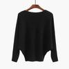 Women's Casual Fashion Knitwear One Neck Batwing Pullover Hem Elastic Soft Breathable Sweater Loose Simple Solid Comfortable Thread Knit Tops
