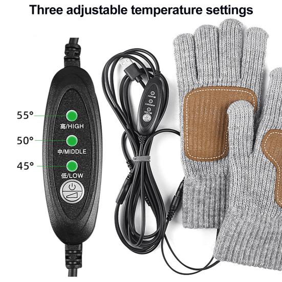 USB Heated Gloves 5V Electric Hand Warmers with 3 Temperature Control Settings Anti-slip Palm Winter Touchscreen Gloves for Men Women Typing