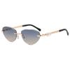 Pearl Metal Frameless Cat Eye Sunglasses With Uv400 Protection For Fashion Outdoor Travel