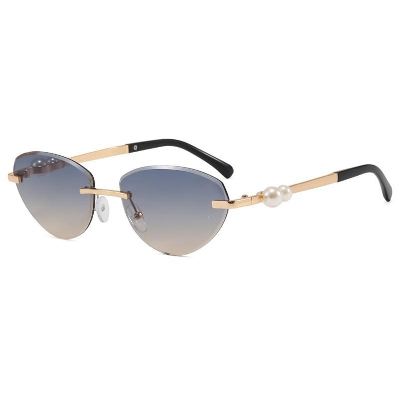 Pearl Metal Frameless Cat Eye Sunglasses With Uv400 Protection For Fashion Outdoor Travel