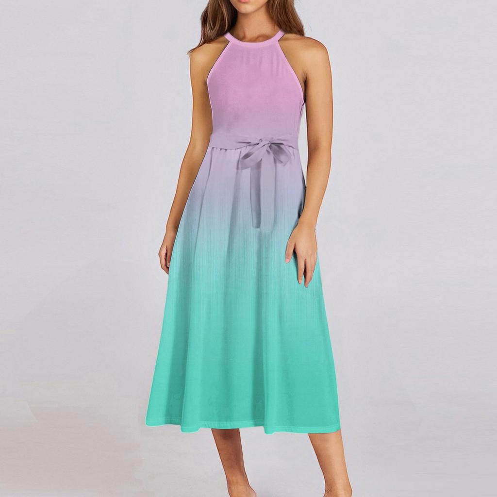 Women's Casual  Round Neck Midi Dress Basic Classic Outdoor Everyday Sleeveless Loose Boho Tie Dress  Summer Beach Sundress