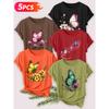 2026 5 Pack Women Short Sleeve T Shirts Clover Butterfly Gradient Blue Butterfly Lavender Realistic Floral Print Elegant Daily Tops
